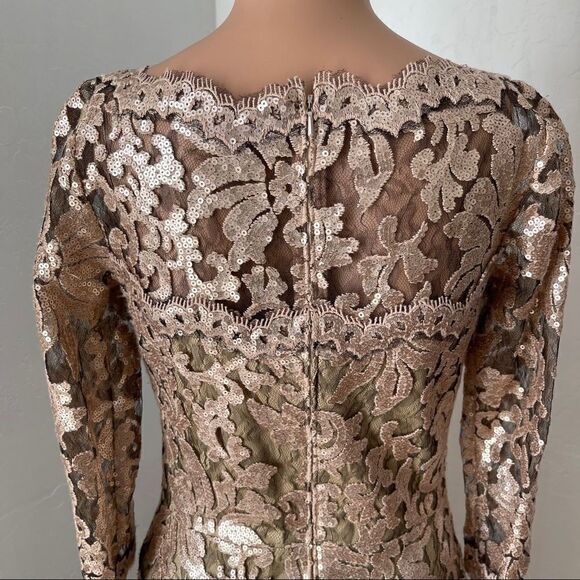 TADASHI SHOJI Sequin Embroidered Gold Gown Size 2 - Picture 9 of 16